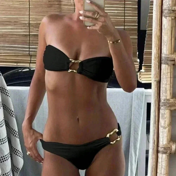 Black Sexy Women's Halter Neck Bikini Set - Picture 2 of 6